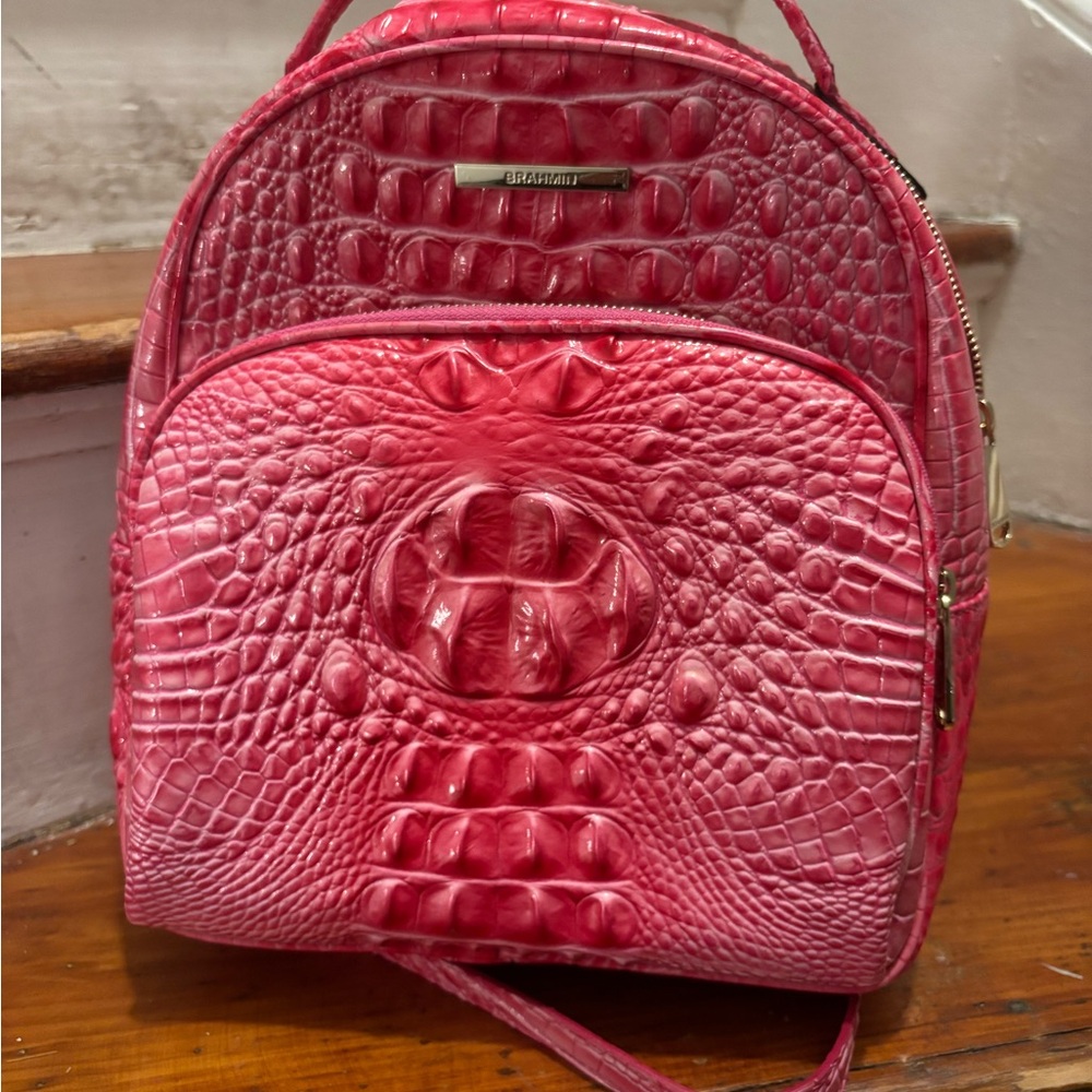 Brahmin Fuchsia Crocodile-Embossed Backpack